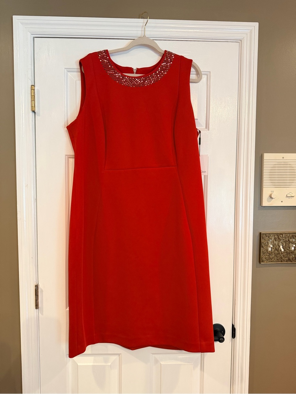 Red Embellished Neck Sleeveless Dress by Calvin Klein NWT
